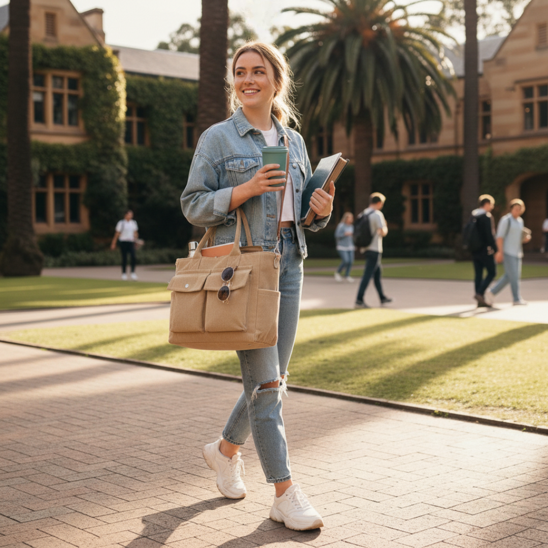 Smart-Pockets Corduroy Tote