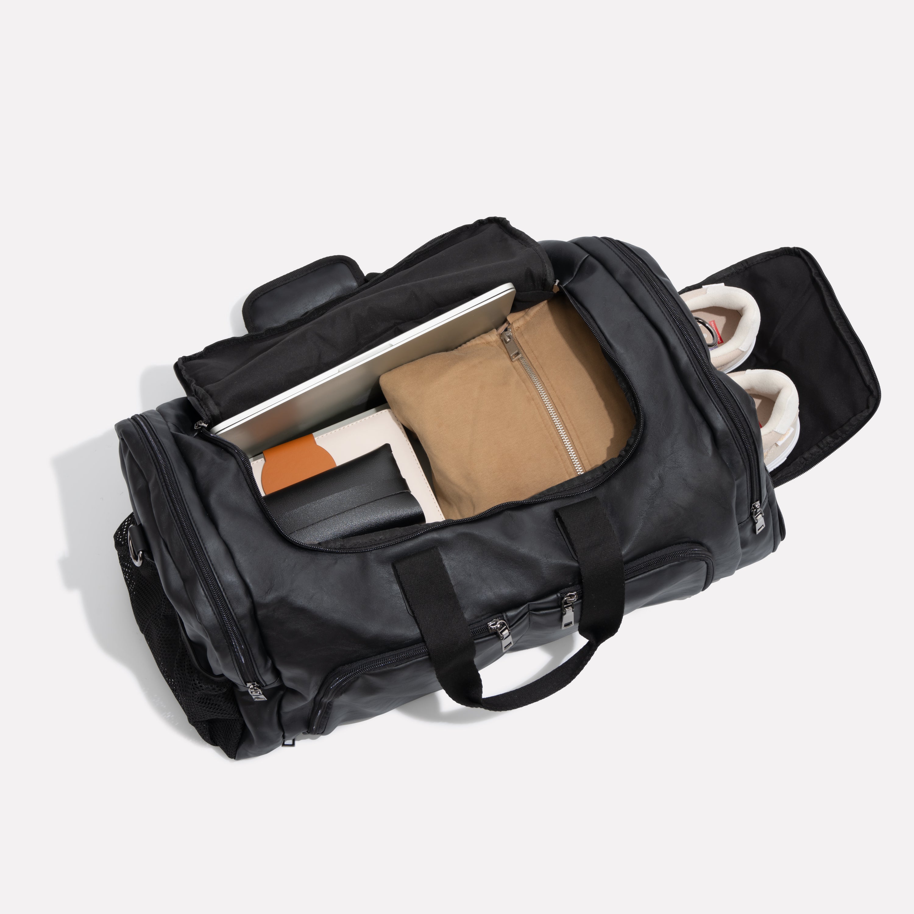 Multi-Compartment Leather Men's Duffle Bag